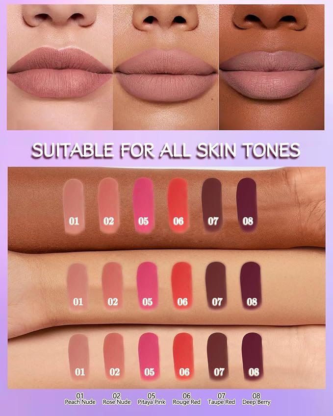 Matte Lipstick, Velvet Rouge Red Lip Stick Crayon Pencil, Waterproof Long Wear Lipstick 24 Hour High Pigmented, Smudge-proof Non-stick Hydrating Natural Lipgloss Christmas Makeup gift for Women-06
