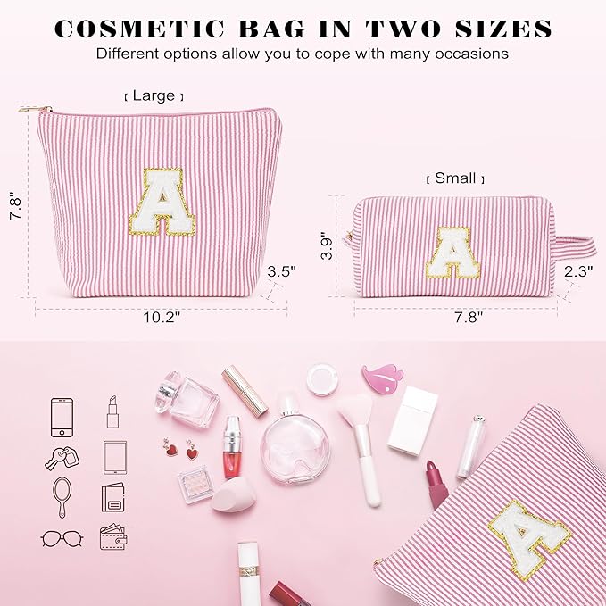 Initial Makeup Bag Set - Cute Pink Stuff for Women, Makeup Pouch Cosmetic Bag, Travel Essentials Toiletry Bag, Birthday Christmas Gifts for Women, Light Pink K