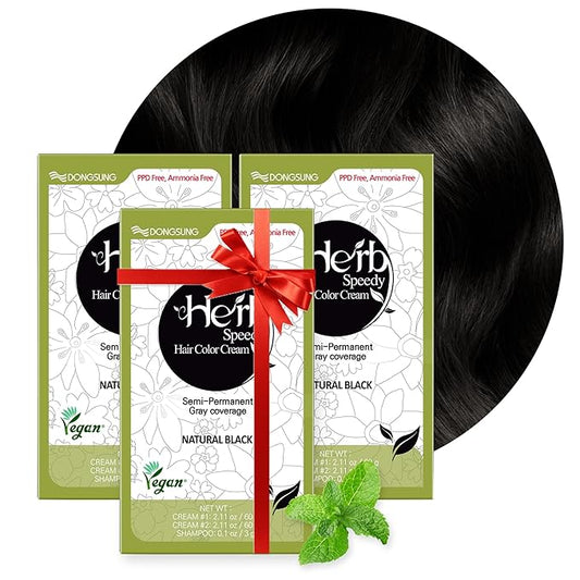 Dongsung Herb Speedy Color Cream 3 Pack, PPD Free, Ammonia Free, Vegan Hair Dye Contains Sun Protection Odorless No more Eye and/or Scalp Irritations From Coloring For Sensitive Scalp (Natural Black)