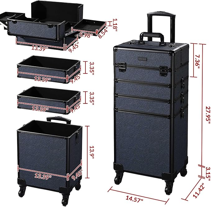 BYOOTIQUE Makeup Train Case Trolley w/Cube Case Cosmetic Organizer Rococo Blue