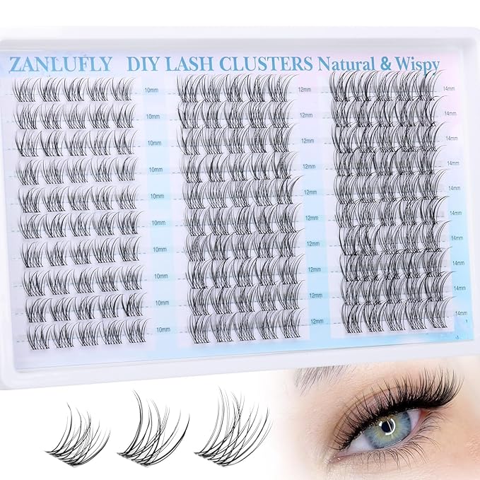 Clear Band Lash Clusters Natural Lash Extensions Wispy Cluster Eyelash Extensions 10-14mm C Curly Eyelash Clusters DIY Individual lashes 150PCS Cluster Lashes by zanlufly