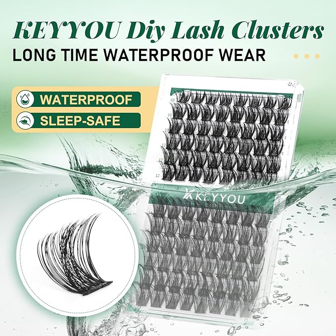 Lash Clusters,96 Pcs Cluster Lashes D Curl 10mm DIY Lash Extensions Eyelash Clusters,KEYYOU Volume Wispy Individual Lashes Soft&Comfortable Easy DIY at Home(Y06,D-10mm)