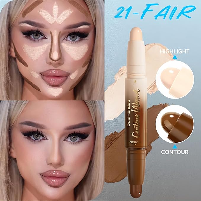 MAEPEOR Contour Highlighter Stick 2 in 1 Smooth Natural Glow Cream Bronzer and Highlighter Stick Long Lasting Non-greasy and Non-drying Brightening Pen (01 Fair)