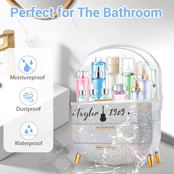 Teen Girls Gift Makeup Organizer,Skincare Organizer Jewelry Storage,Cosmetics Storage and Display Case,Make Up Holders and Organizers for Countertop,Bathroom Organizer (Text)