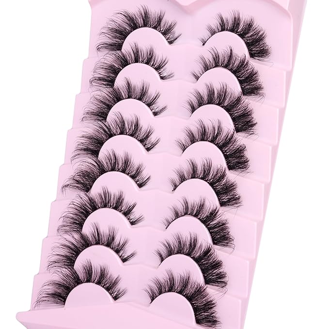 Lashes Wispy False Eyelashes Fox Eye Lashes Fake Lashes Fluffy Cat Eye Lashes Faux Mink Strip Lashes Natural Look Clear Band Eyelashes Pack by GVEFETIEE 8 Pairs