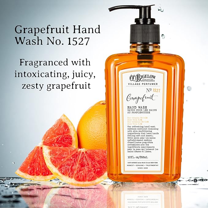 C.O. Bigelow Hand Wash, Grapefruit No.1527 - Village Perfumer Moisturizing Hand Wash for Bathroom & Kitchen with Aloe Vera, 10 fl oz, Pack of 2