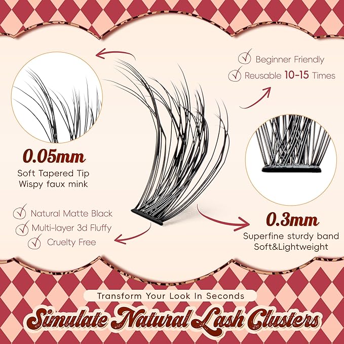 Lash Clusters 0.05mm PBT Fiber Eyelash Clusters, 0.3mm Superfine Soft Band C Curl Diy Lash Extension, 160pcs 8-16mm Individual Lashes Clusters Like Eyelash Extensions (40P-C-8-16Mix)