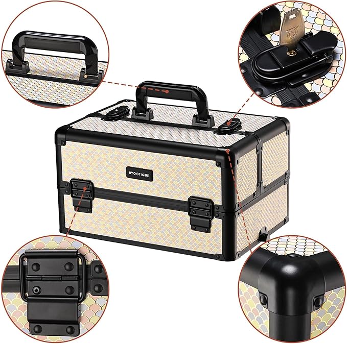 BYOOTIQUE Rolling Makeup Train Case on Wheels 4in1 Cosmetology Art Deco Pastel