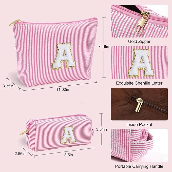 YOOLIFE Makeup Bag for Women, Personalized Initial Cute Makeup Pouch for Girlfriend Bridesmaid Wife | Cosmetic Travel Toiletry Bag for Friend Female Sister | Birthday Gift Idea for Her Mom Pink F