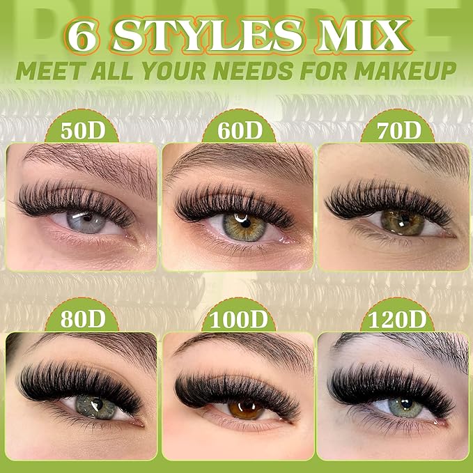 Ruairie Lash Clusters Eyelash Extensions 464pcs Volume Eyelash Clusters 50D/60D/70D/80D/100D/120D Thick Individual Lashes Extension 12-18MM D Curly Cluster Lashes Wispy