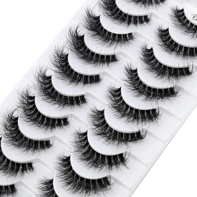 HBZGTLAD New 10 Pairs 3D Mink Lashes False Eyelashes Handmade Wispy Fluffy Long Lashes Natural Eye Makeup Tools Eye Lashes(5DY21)