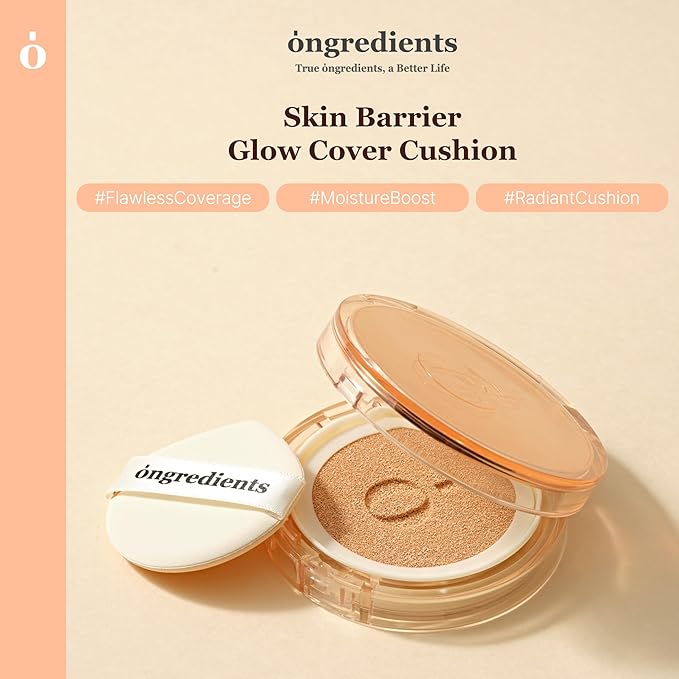 Skin Barrier Glow Cover Cushion, All-day Coverage, Glow Finish, Lightweight, Skincare-Like Texture, Non-cakey Makeup, Korean Cushion Foundation (#23W Sunlight, 0.15 oz)