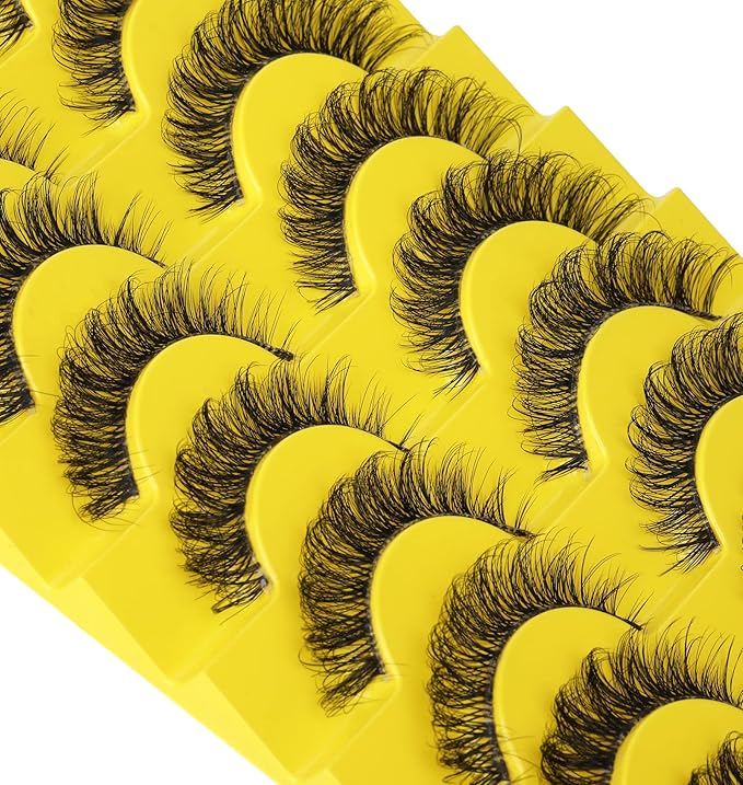 False Eyelashes Russian Strip Lashes D Curl Wispy Natural Look Faux Mink Lashes Like Eyelash Extension Fluffy zanlufly Transparent Band Cat Eye Fake Eyelashes Pack