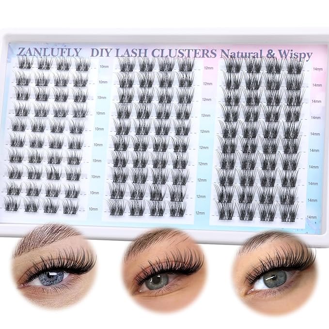 Lash Clusters Natural Eyelash Clusters D-Curly Cluster Lashes zanlufly Wispy Individual Lashes Cluster Eyelash Extension 10 12 14MM DIY Lash Extension