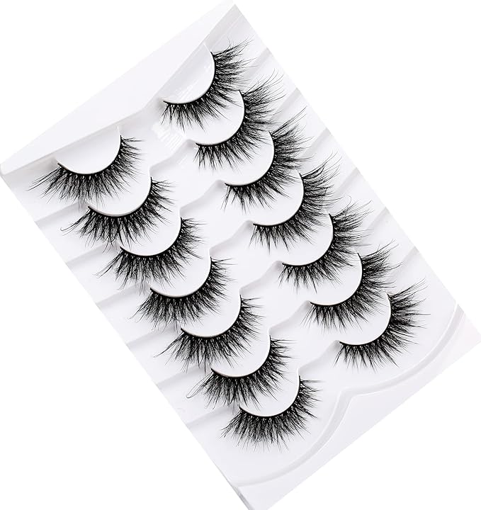 Pooplunch False Eyelashes Fairy Fluttery Lashes Wispy 8D Volume Natural Crossed Fake Eyelashes Faux Mink Lashes Strips 7 Pairs Pack
