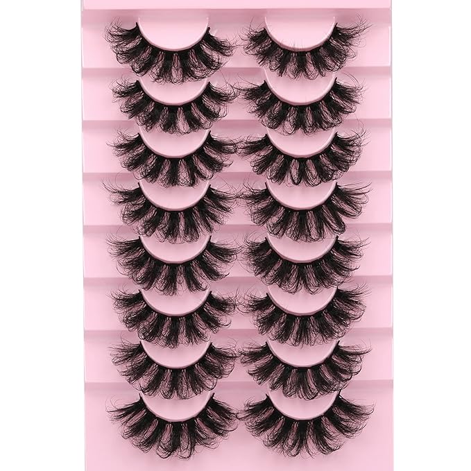 Mink Lashes Full Wispy False Eyelashes 8 Pairs D Curly Faux Mink Lashes that Look Like Extensions Dramatic Long Volume Lashes Pack by Eefofnn