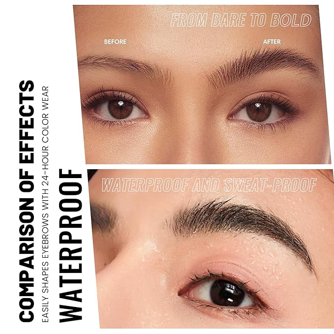 Pudaier 2 Pack 2 Fine Tip Eyebrow Pen, Waterproof Filling Faux Brow Makeup Pencils for Women with Precise Curved Brush-Tip to Fast Create Natural Hair-Like Brows, Last All-Day (Dark Brown)