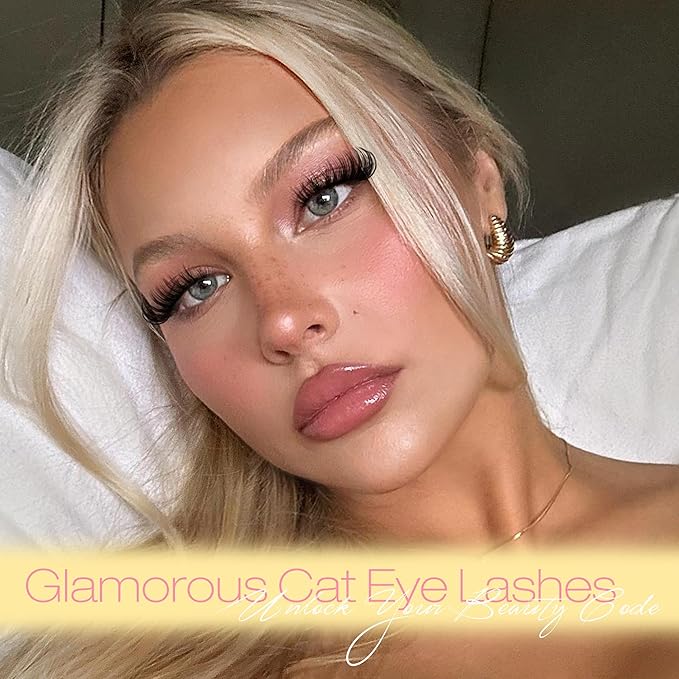 JIMIRE Demi Wispies False Eyelashes Natural Look Invisible Lash Band Cat Eye Lashes 15MM Mink Lashes Fluffy Russian D Curl Strip Lashes Look Like Lash Extensions Pestañas 8 Pairs Pack