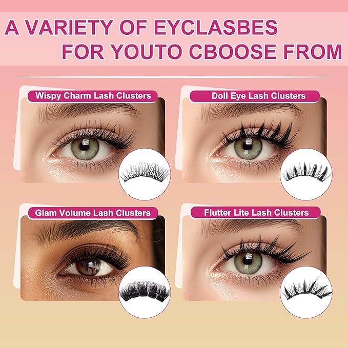 JoMay Self Adhesive Press On Lashes No Glue Needed, Pre-Glued Clusters with Thin Band, Natural Wispy D Curl, Reusable Soft Lashes for Beginners, Pre-Separated L/R 10 Pairs - Wispy Charm Lash Clusters
