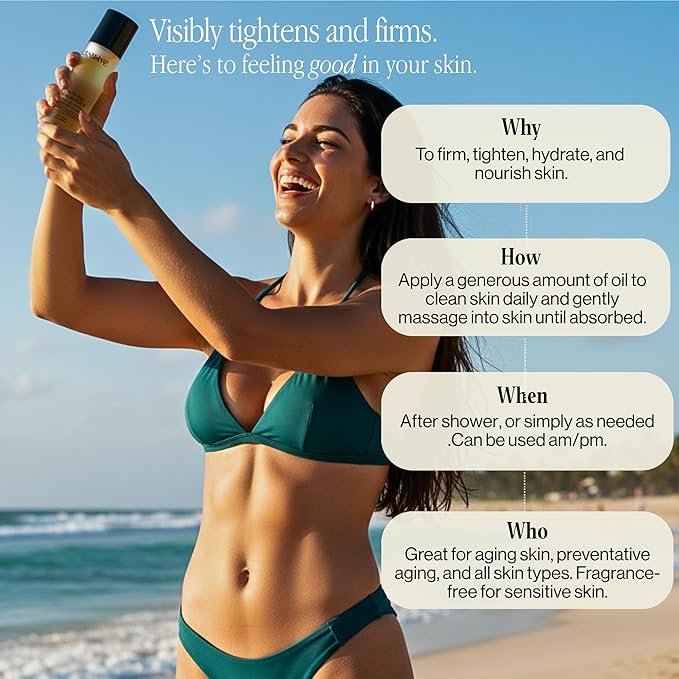 Body Firming Oil for Skin Firming and Tightening with Collagen, Bakuchiol, Squalane Oil, Vitamin E, Anti Aging Treatment, Anti Cellulite Massage Oil Cellulite Remover for Legs, Non Toxic, Non Greasy