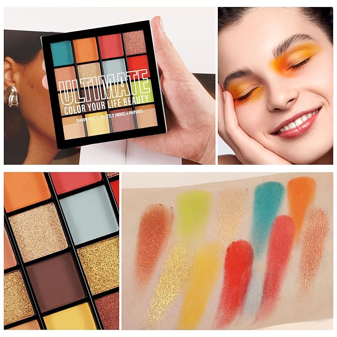 Boobeen Colorful Eyeshadow Palette Makeup-16 Colors, Matte and Glitter Eyeshadow, Bright Eyeshadow palettes, Blendable, Easy to Build Dramatic Glamour Looks (02#)
