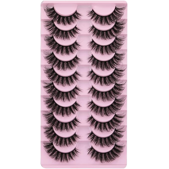 False Eyelashes Wispy Mink Lashes 18mm Strip Lashes Natural Look Fake Eyelashes Curly Soft Cat Eye Lash Pack 10 Pairs by EYDEVRO
