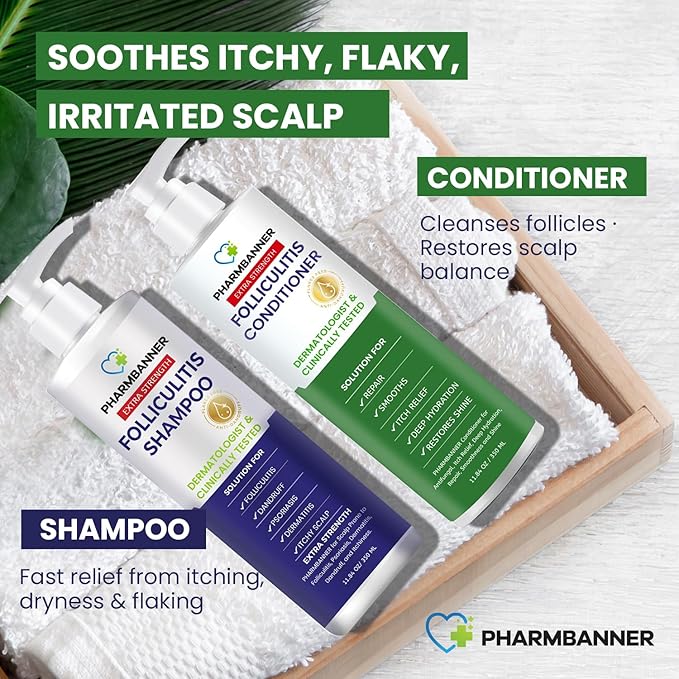 Anti-Fungal Shampoo and Conditioner Set – Tea Tree & Argan Oil for Folliculitis, Seborrheic Dermatitis, Scalp Psoriasis – Relieves Itchy, Flaky, Dry Scalp – Sulfate & Paraben Free