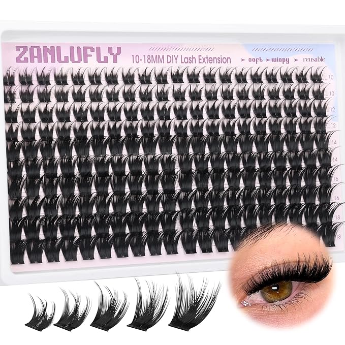 Wispy Lash Clusters Natural Lash Extensions D-curly Eyelash Clusters DIY Eyelash Extensions 10-18MM Individual Cluster Lashes 200Pcs Cluster Eyelash Extensions by ZANLUFLY