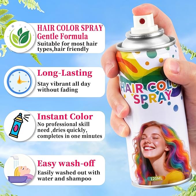 2 Pack hair spray temporary for Girls Women,Washable Hair Dye Spray Non-Sticky Halloween Cosplay Party Crazy Hair Day Hair Coloring Wax (Pink&Purple)