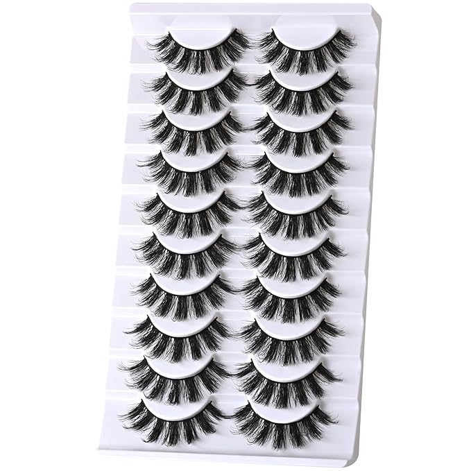 FARRED Fluffy Lashes Natural Eyelashes Short Wispy Eye Lash Strips 10 Pairs Separated Volume Eyelash Pack 16mm Dramatic Wispies Fake Strip Lashes Clusters Cat Eye Pestañas Spiky Look