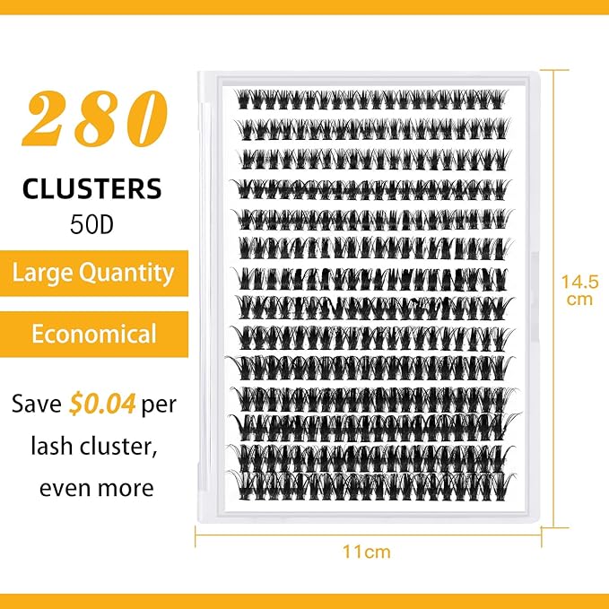 B&Q Lash Clusters 280PCS Natural Eyelash Clusters, 50D D 11mm Individual Lash Wispy Eyelash Extension with Soft Thin Band, Classic Look Pestañas Postizas Comfortable DIY at Home(50D-D-11)