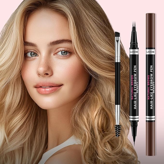 Eyebrow Pencil, 2-in-1 Waterproof Eyebrow Pen, with 2 Tip Microblading Eyebrow Pencil and Ultra-Precise Brow Pencil, with Eyebrow Brush, Eyebrow Pencils for Women, Natural Hair-Like Brows - Black