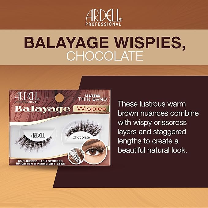 Ardell Balayage Wispies False Eyelashes - Chocolate, Ultra Thin Band for Natural, Wispy Volume, Long-Lasting, Comfortable Wear Lashes, 4-Pack