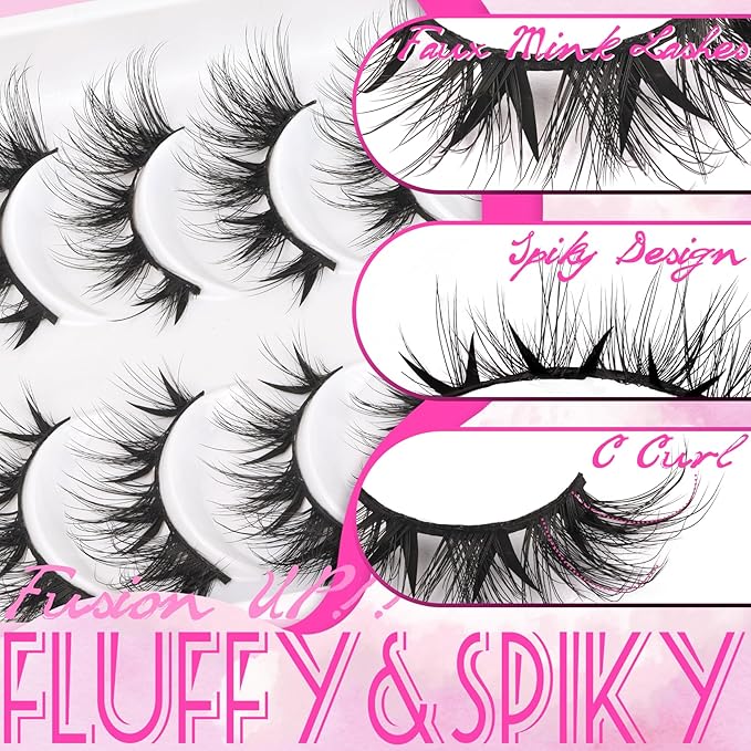 Veleasha Manga Lashes Cat Eye Lashes with Spiky V Shape Clusters 7-16MM C Curl Anime False Eyelashes 100% Handmade Luxurious Faux Mink Eyelashes (Spiky03)