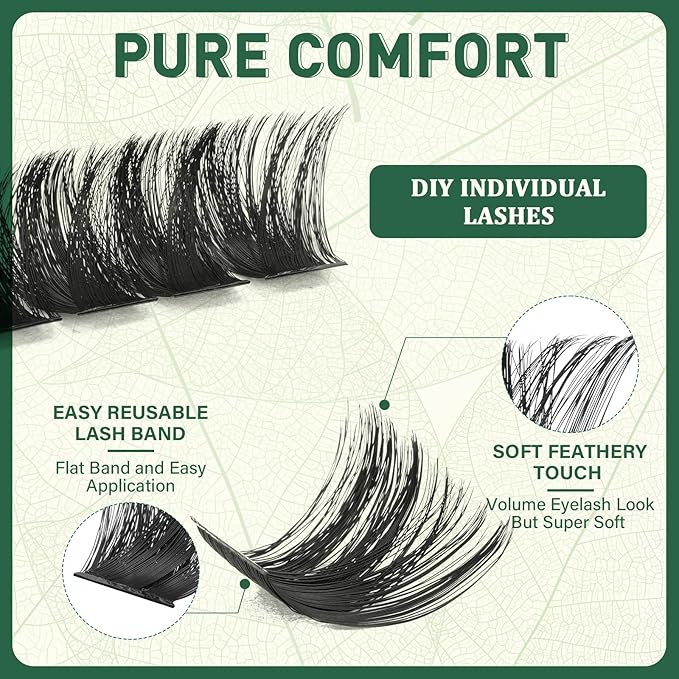 Lash Clusters 182Pcs Eyelash Clusters KEYYOU 200D D Curl 9-18MIX Clusters Lashes Thick Super Soft Wispy DIY Eyelash Extension at Home(200D-D,9-18MIX)