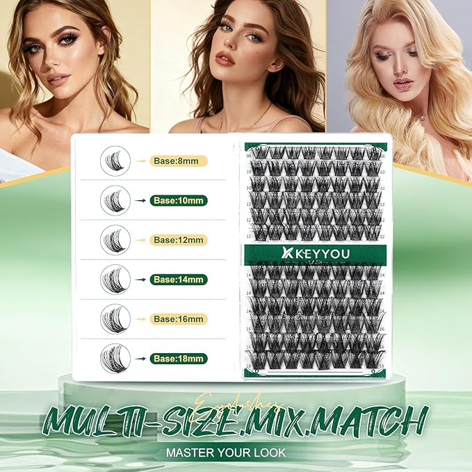 Lash Clusters 96pcs Individual Lashes D Curl 12mm Eyelash Clusters KEYYOU Volume Wispy Lash Extension Soft&Comfortable Easy DIY at Home(Y08,D-12mm)