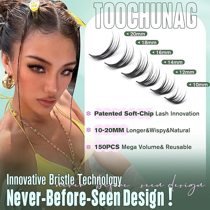 Wispy Lash Clusters Kit Natural Eyelash Clusters Kit 10-20mm Volume Individual Lashes Extension Kit 150pcs D Curly Soft Lightweight Cluster Eyelash Extensions with Lash Bond and Seal by TOOCHUNAG