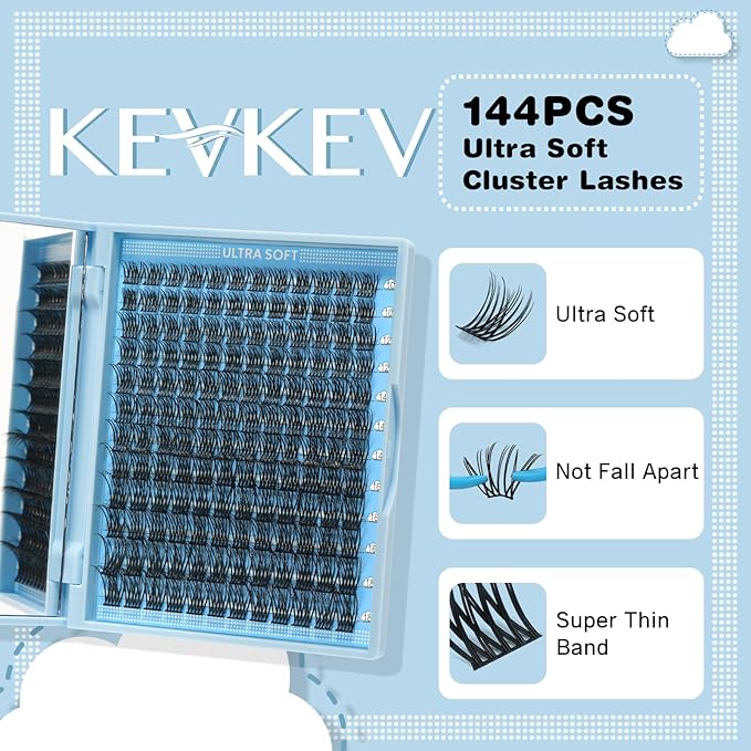 Lash Clusters 144 Pcs Cluster Lashes Fluffy Eyelash Clusters DIY Cluster Eyelash Extensions(Marshmallow,D-10-18mix)