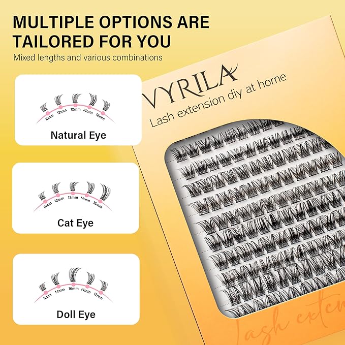 Lash Clusters 8-16mm, False Eyelashes 144pcs, Cluster Eyelash Extensions Matte Black Soft, Diy Lash Extensions D Curl Natural Lash Clusters Faux Mink Lashes Wispy（Sway,144pcs,0.07,D,8-16MIX)