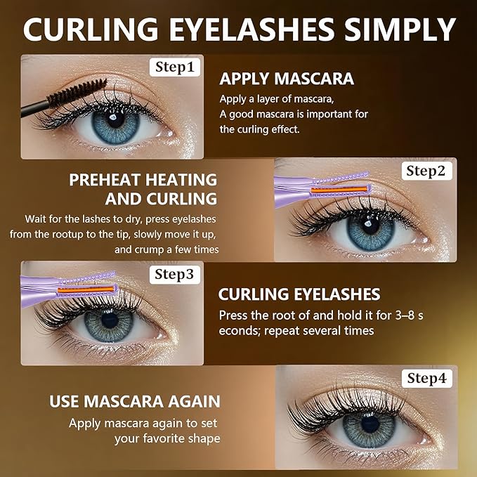Heated Eyelash Curler, 2-in-1 Clip-Type Design, 3 Temperature Modes, USB Rechargeable Electric Eyelash Curler, Natural Curling 24H Long-Lasting Curl, Gift for Women & Girls, Purple