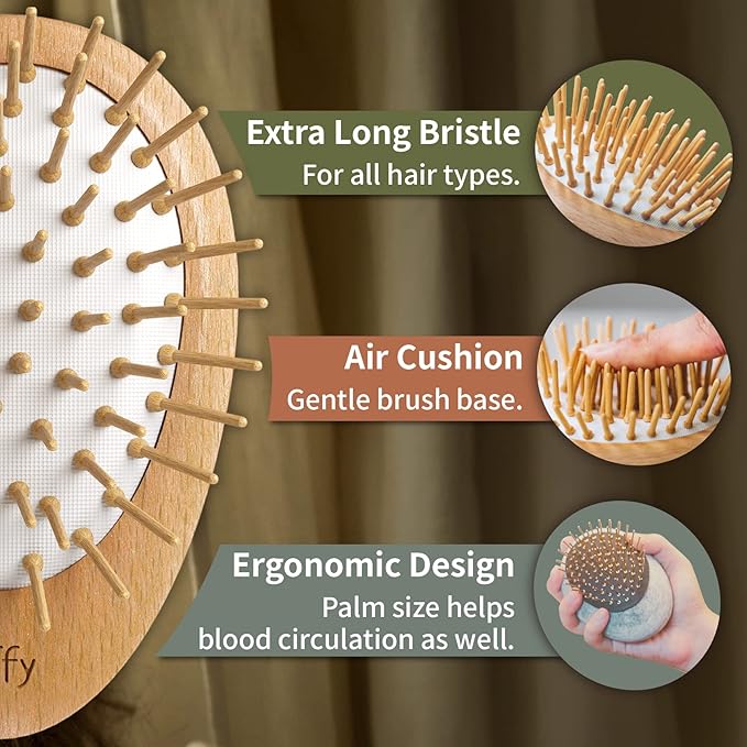 Uffy Acubrusher – Bamboo Bristle Gua Sha Hair Brush - Ergonomic Scalp Massager for Dandruff & Hair Growth, Suitable for All Hair Types - Ideal Gift Choice in Turquoise Blue