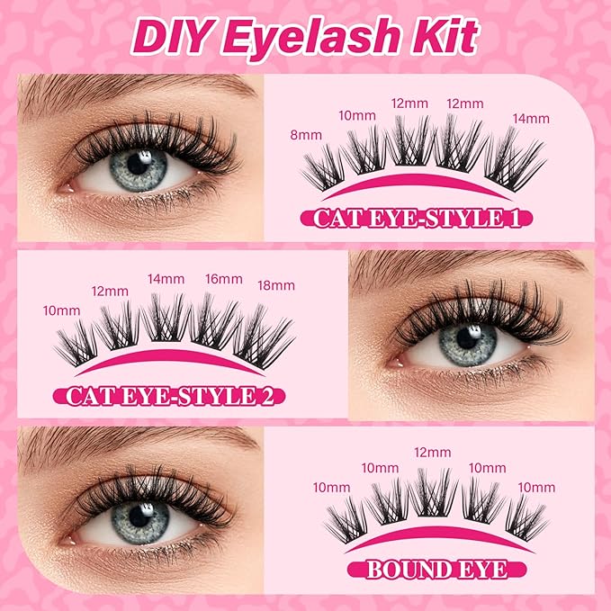 PRO LASHBEAUTY Lash Clusters Kit with Lash Bond and Seal Eyelash Applictor Lash Remover DIY Volume Lash Extension Kit for Beginner Waterproof Resuable Eyelash Extensions at Home (Carli,8-18mix)