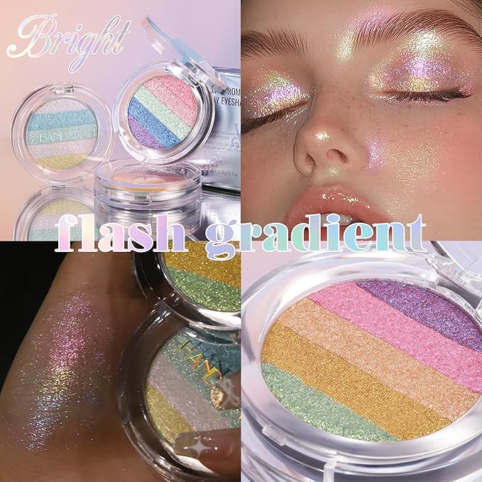 Multi-Use Chameleon Eyeshadow & Highlighter Palette – Iridescent Multichrome Shimmer with Color-Shifting Glow, Long-Lasting Waterproof Glitter Makeup for Eyes, Face & Festival (Rainbow Aurora)