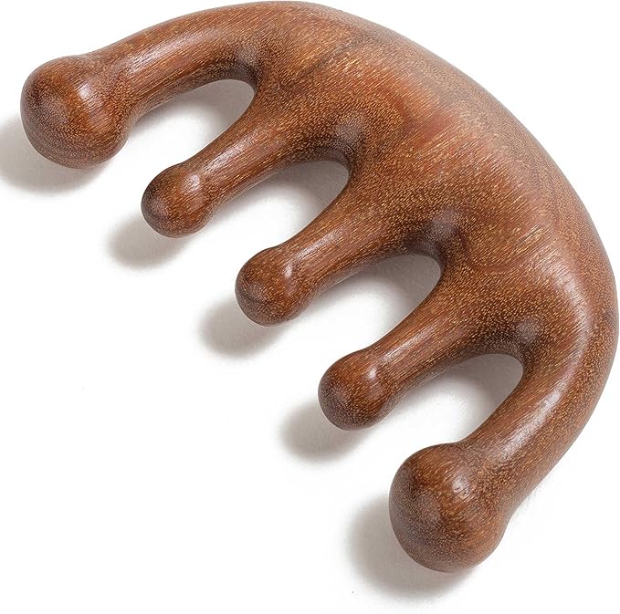 Wooden Comb, Wooden Scalp Massager, Massage Comb for Scalp Gua sha, Head Massager - Sandalwood