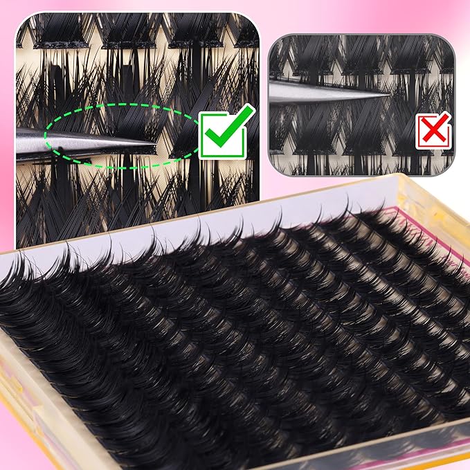 FANXITON Lash Clusters with Spiky Lash Clusters Volume Eyelash Clusters 10-18MM Thick Individual Lashes D Curl Cluster Eyelash Extensions 3D DIY Lash Extension at Home