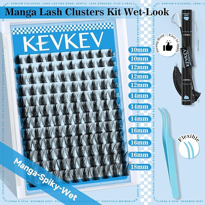 Manga Lash Clusters Kit 10-18mix Spiky Fairy Lash Clusters Kit Invisible Ultra-Thin Band Manga Lashes Eyelash Clusters Kit With Lash Bond And Seal DIY at Home(Fairy02 Kit)