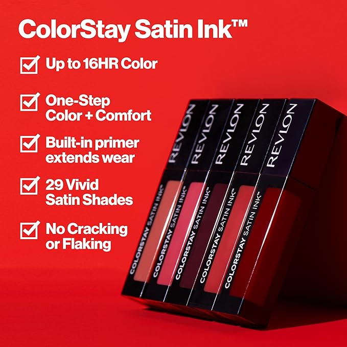 Revlon ColorStay Satin Ink Liquid Lipstick, Longwear Rich Lip Colors, Formulated with Black Currant Seed Oil, 010 Your Majesty, 0.17 fl oz