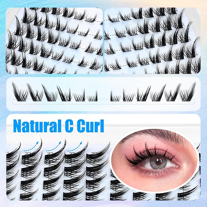 Lash Clusters Fox Eye Eyelash Clusters Natural C Curl Spiky Individual Lashes Wispy Cluster Eyelash Extensions Cat Eye Lash Extension Fairy Lashes Cluster (F02)