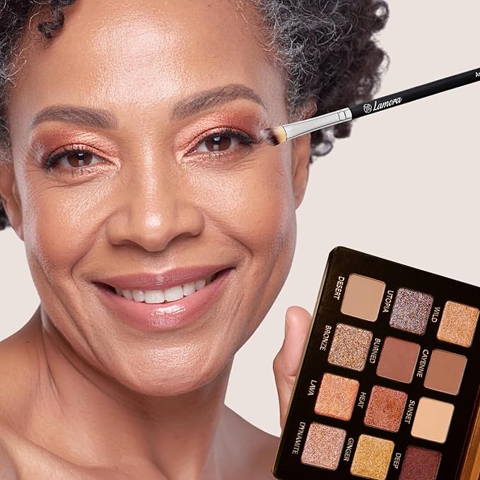 Lamora Nude Bronze Eyeshadow Palette - 12 Warm Brown Highly Pigmented Shimmer & Matte Shades - Travel Size Makeup Palette with Mirror