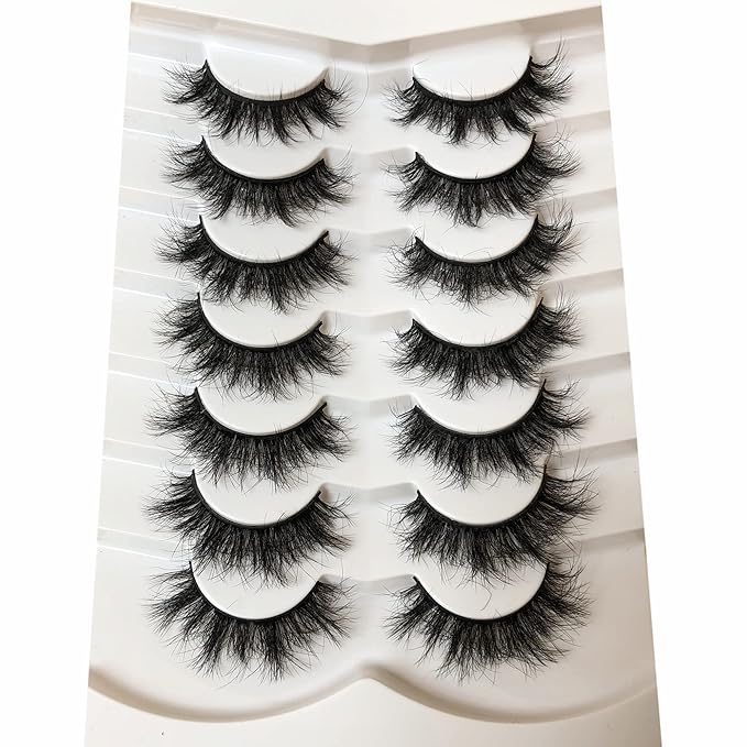 Pooplunch False Eyelashes Sexy Volume 8D Faux Mink Lashes 15MM Wispy Short Natural Fake Eye Lash Strips 7 Pairs Pack